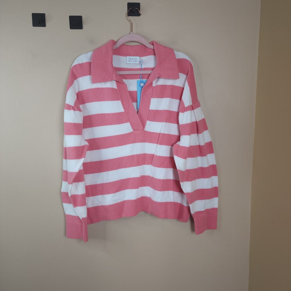 Tanya Taylor Maise Striped Knit Sweater in Pink Size 1X